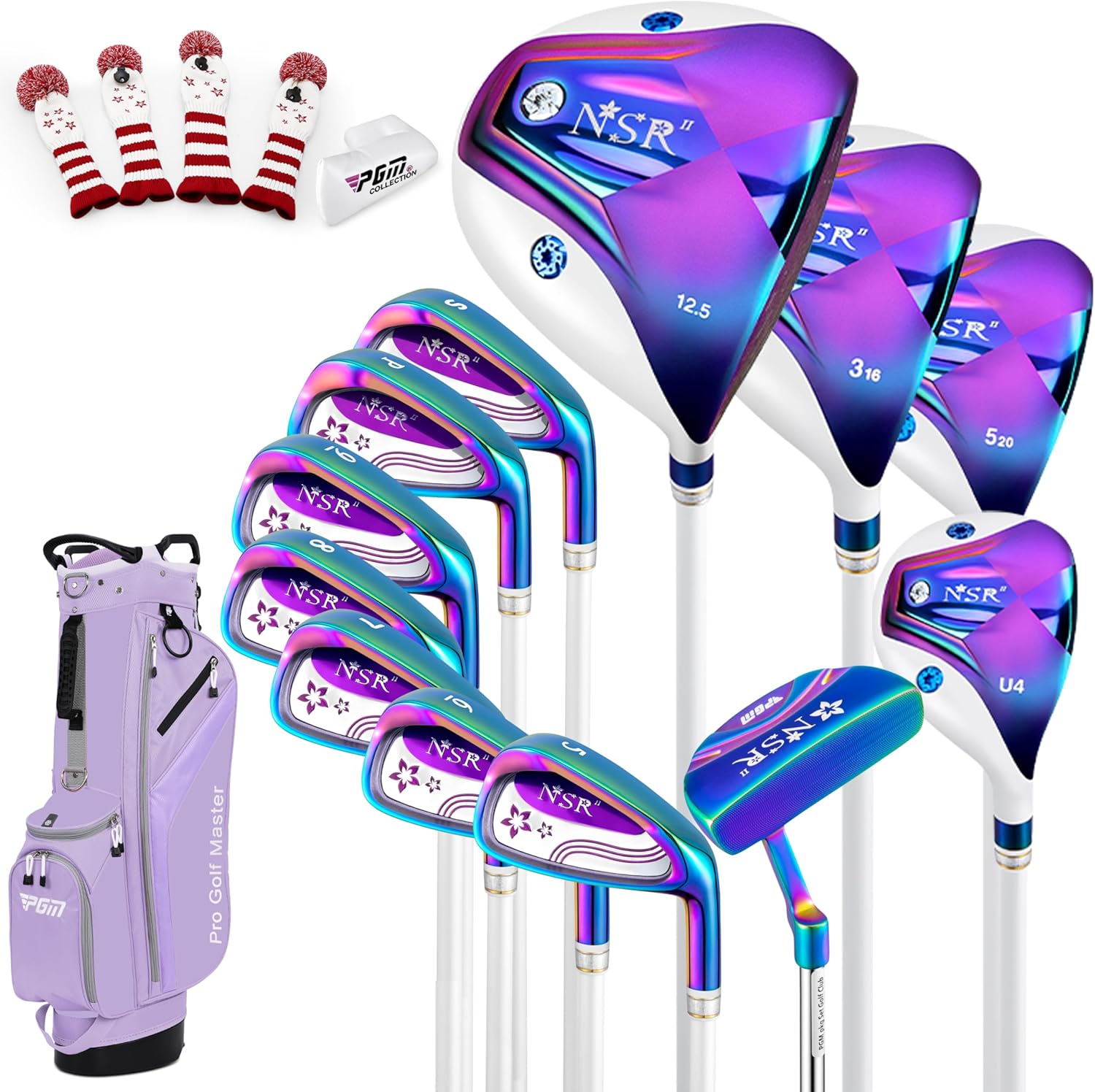 PGM Women's Golf Club Set NSR 12-Piece – Complete Right Handed Set with Lightweight Graphite Shafts, Forged Titanium Driver, Stand Bag