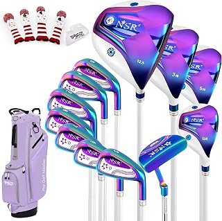 PGM Lady Golf Club Set NSR 12-Piece – Complete Right Handed Set with Lightweight Graphite Shafts, Forged Titanium Driver, Stand Bag – Ideal for Beginner & Intermediate Women Golfers