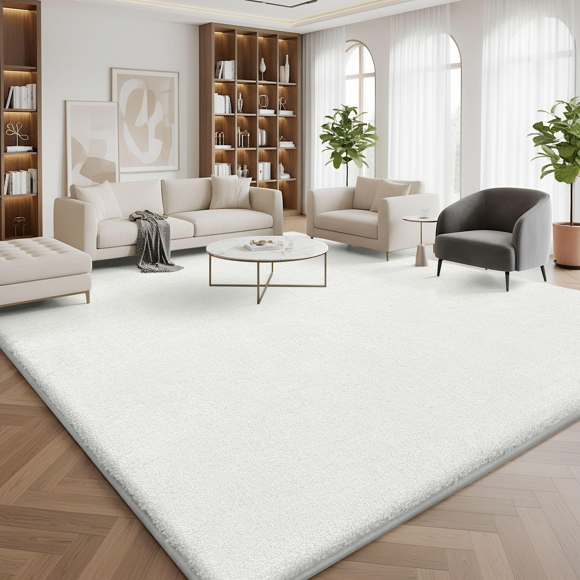 Homaxy Modern Rugs Carpet Living Room, Soft Shaggy Non-Slip Non-Shedding, Fluffy Washable Rug for Bedroom Hallway, Easy Care Home Decor, 120x160cm, Creme