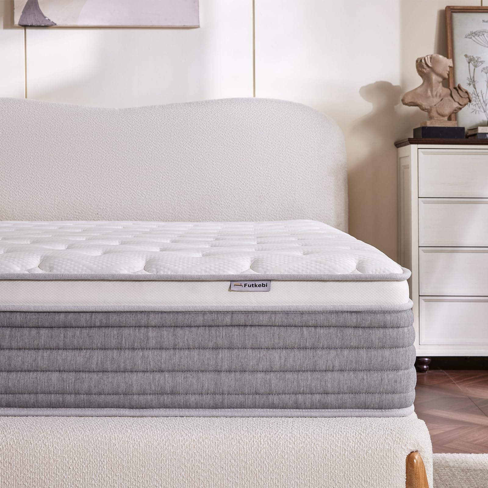 14 Inch King Mattress, Comfort Foam &amp; Pocket Coil Hybrid Mattress in a Box, Medium Firm Cooling Breathable Knit Cover, Motion Isolation &amp; Edge Support, Gray &amp; White
