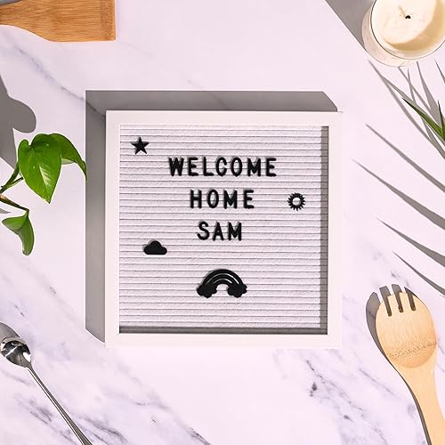 Miniatura 4 de Tablero de letras de fieltro blanco de 10 x 10 pulgadas, marco de madera blanco con letras negras, tableros de letreros intercambiables para