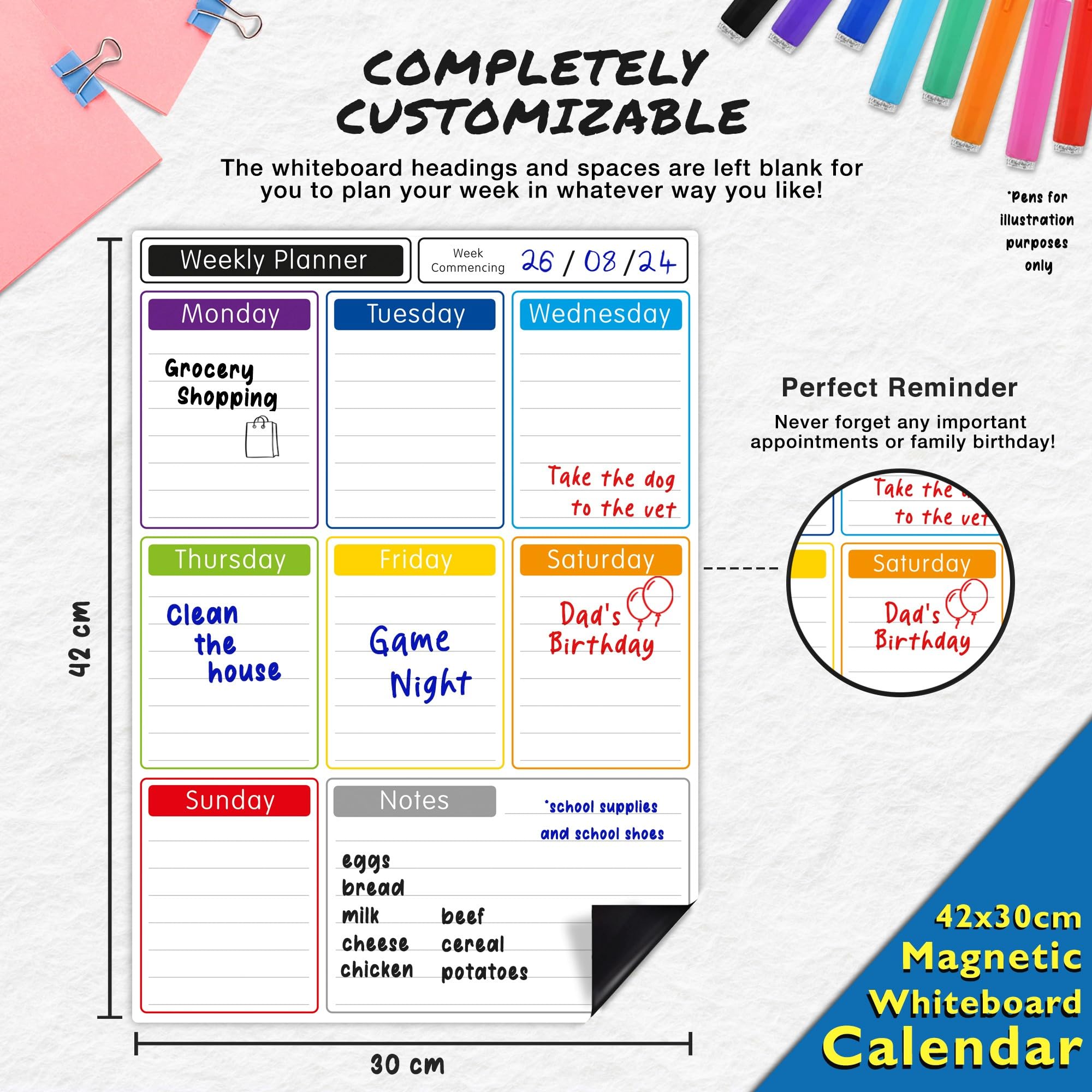 Magnetic Whiteboard for Fridge: Multi-Functional Portrait Weekly Planner, Meal Planner, and Calendar - Image 4