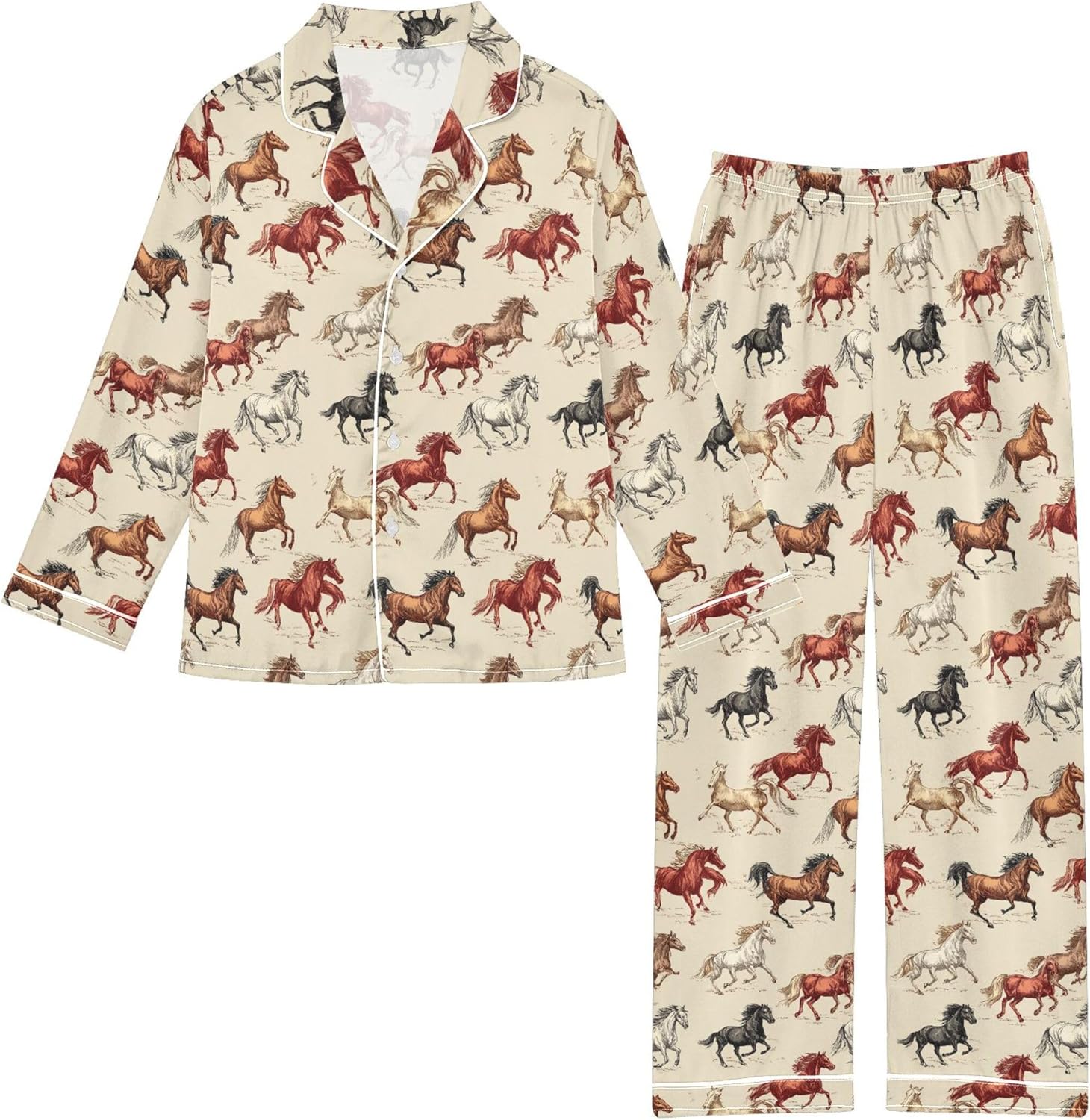 Silk Pajama Sets Long Sleeve Pajamas Soft Sleepwear 2 Piece Pjs Set