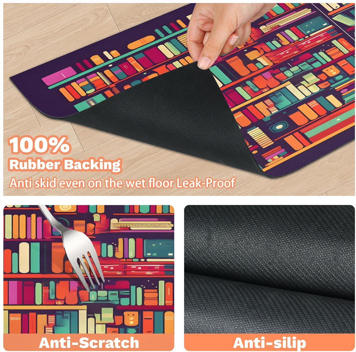 Hexteria Colorful Bookshelf Print Dog Food Mat Absorbent Quick Dry Pet Feeding Mat for Food and Water Bowl Non Slip Placemat for Dogs Cat, Easy to Clean,24 x 32 in