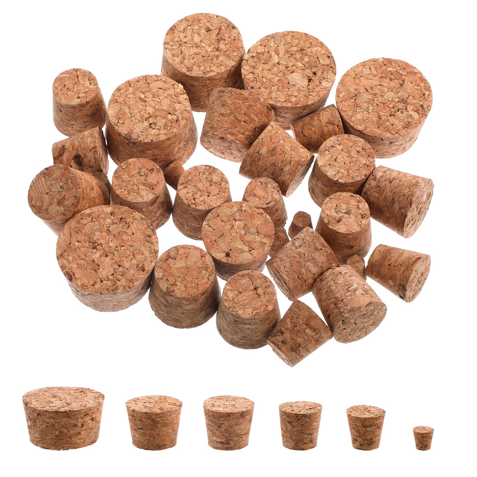 Giantree 30 tapones de corcho cónicos, 6 tamaños, corchos para manualidades, corcho de madera, corchos cónicos para vino, cerveza, zumo
