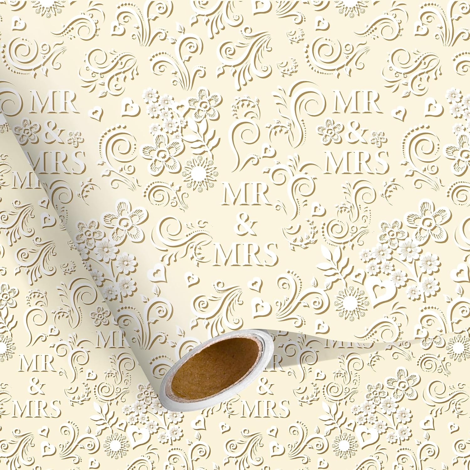 Lace Wedding Wrapping Paper Roll, 17 In × 16.4 Ft - Mini Roll, Mr & Mrs Wedding Gift Wrap Engagement Gift Wrapping Paper with Floral Pattern for Bridal Shower Anniversay Holiday Party Decoration