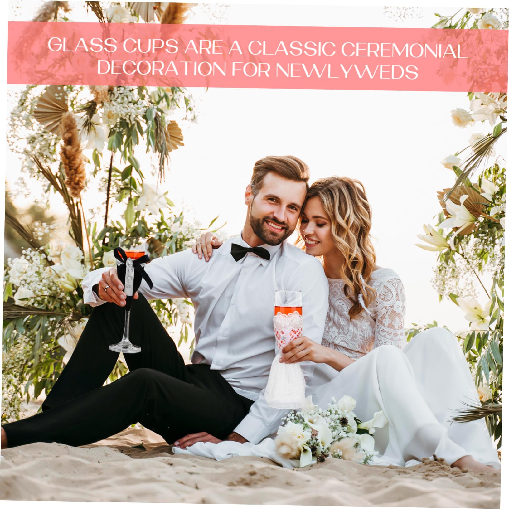 POPETPOP Copas de Boda, Juego de 1 Set en Vidrio para Brindis Nupcial | Diseño Elegante, Borde Redondeado y Agarre Cómodo, para Celebraciones y Fiestas, Detalle para Novios