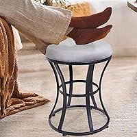 Vista 2 de Taburete de tocador, taburetes grises para sala de maquillaje, taburete otomano redondo, reposapiés de terciopelo para baño, dormitorio, muebles