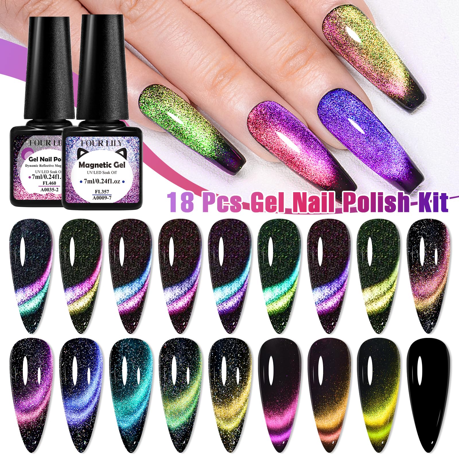 Amazon.com: Four Lily Cat Eye Gel Nail Polish Set, 18 Colors
