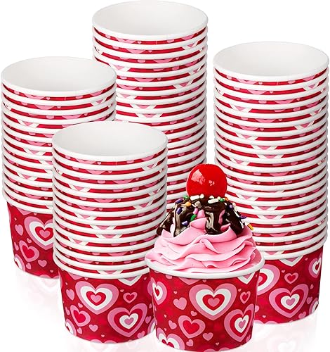 Zopeal 100 tazas de helado para el día de San Valentín, 9 onzas, tazas de papel para aperitivos, cuencos de sopa desechables con corazón de San