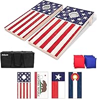 GoSports American Flag Wood Cornhole Set - Regulation 4x2 ft Solid Boards, 8 All-Weather Bean Bags, Carrying Case for Tailgates & BBQs