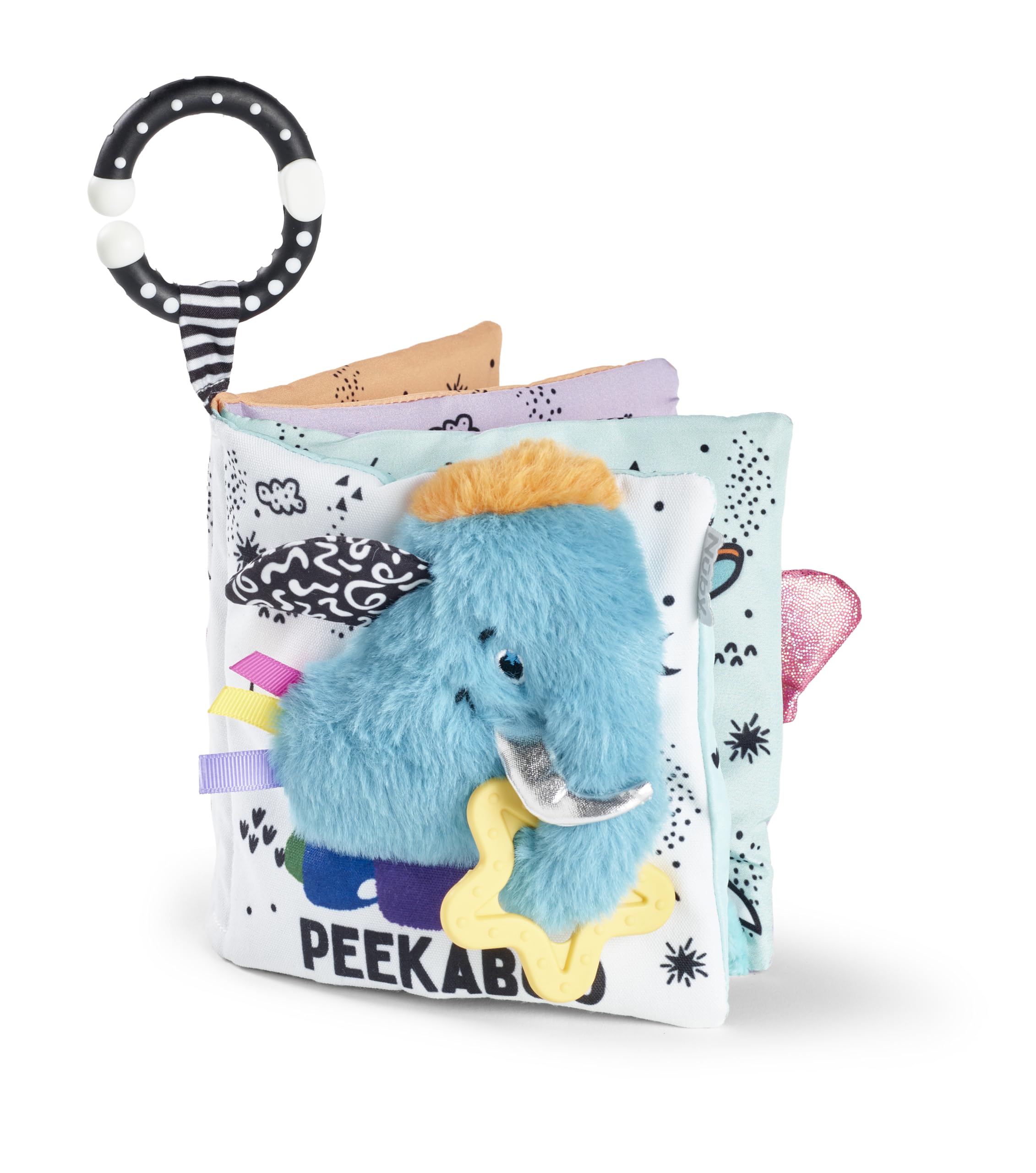 Nuby Things with Wings Baby Pram Toy - Sensory Colourful Peek a Boo Book with Rattle & Teether | Baby Safe Mirror | Universal Clip