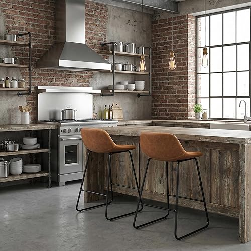 Miniatura 5 de Cortesi Home Ava Counterstools in Saddle Brown faux Leather, 25" High,CH-CS624959 Marrón,Negro -,Azul,Gris,rojo, terracota (Terracotta Red),Gris