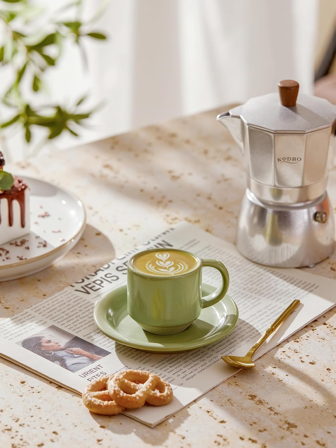 Oak Espresso Cups Set of 4, 3 oz Demitasse Cups, Modern Style, Multi Colors, Microwave & Dishwasher Safe(Pastel)