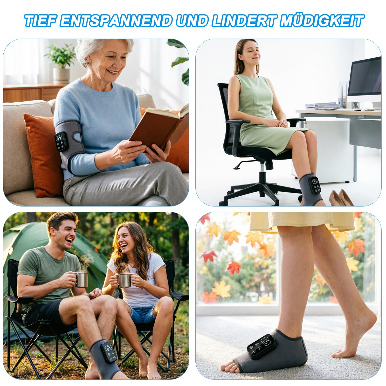Fussmassagegerät,kabelloses elektrisches Fußmassagegerät für Schmerzlinderung & Durchblutung,3-in-1 Triple Therapy Foot Massager mit 2000mAh Akku,6 Heizstufen bis 65°C,Gesundheit Geschenk,2 Stück grau