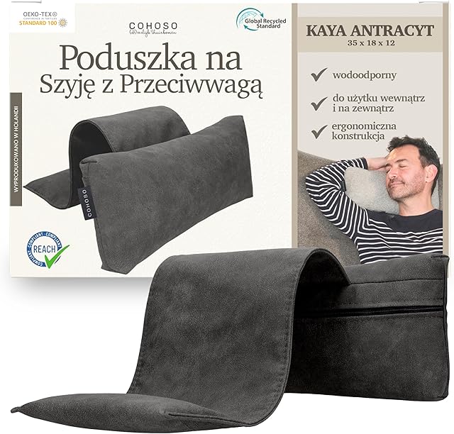 COHOSO® Poduszka Neck Sofa - Poduszka Zagłówek Fotel, Mała Poduszka, Miękka Poduszka, Zagłówek do Leża, Neck Pillow, Poduszki na Szyję, Ergonomiczny Zagłówek, Poduszka na Głowę - Antracyt