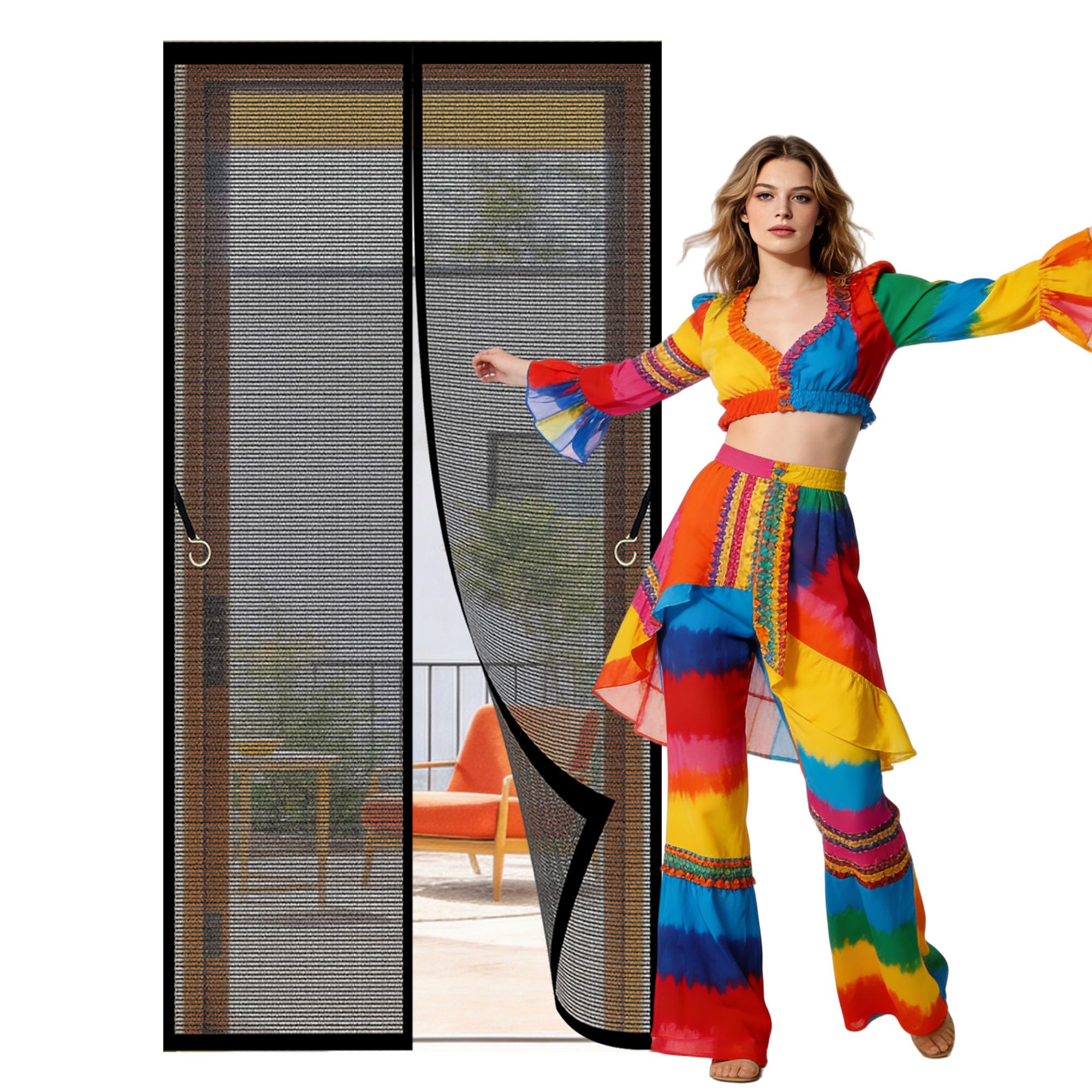 Renxtao Black Fly Screens Doors 84 X 270 Cm Powerful Magnets Fly Bug Mosquito Mesh Curtain Keep Bugs Out Lets Fresh Air In For Home, Bedroom, Living Room, Kitchen, Patio,