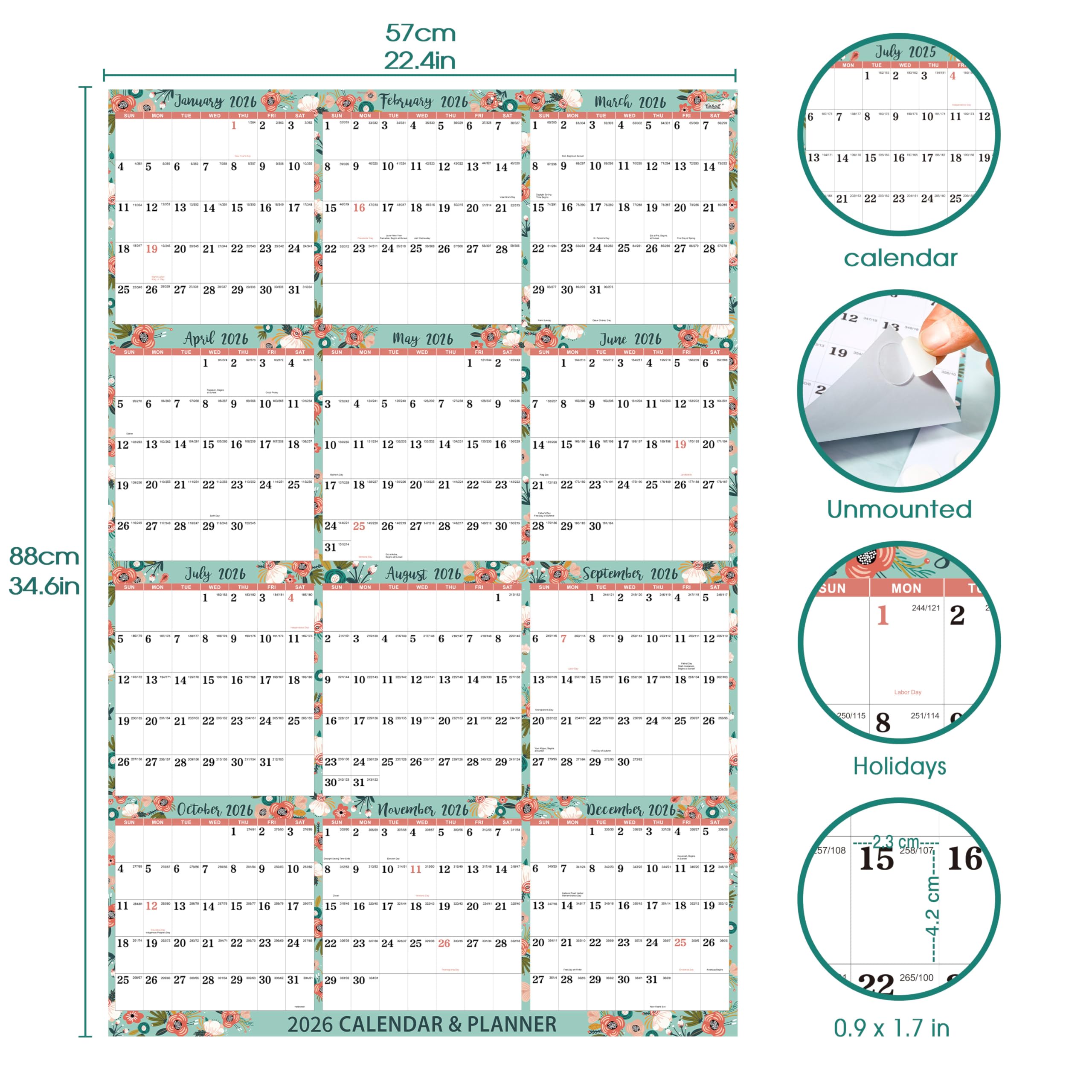 2026 Calendar - Yearly 2026 Wall Calendar, January 2026 - December