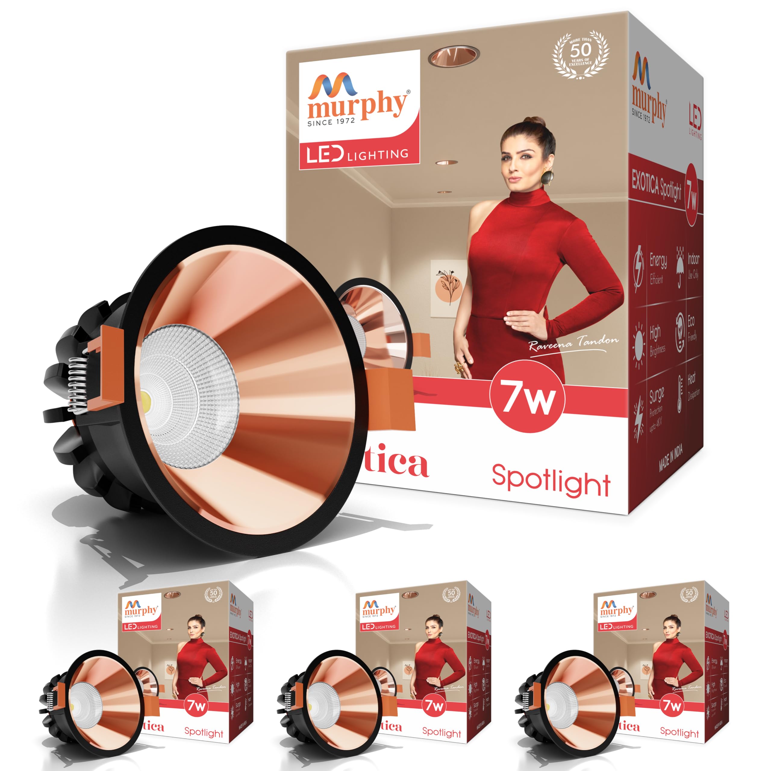 Murphy 7W Black Body Rose Gold Finish COB Spot Down Light : Warm White, Pack of 4-image-13