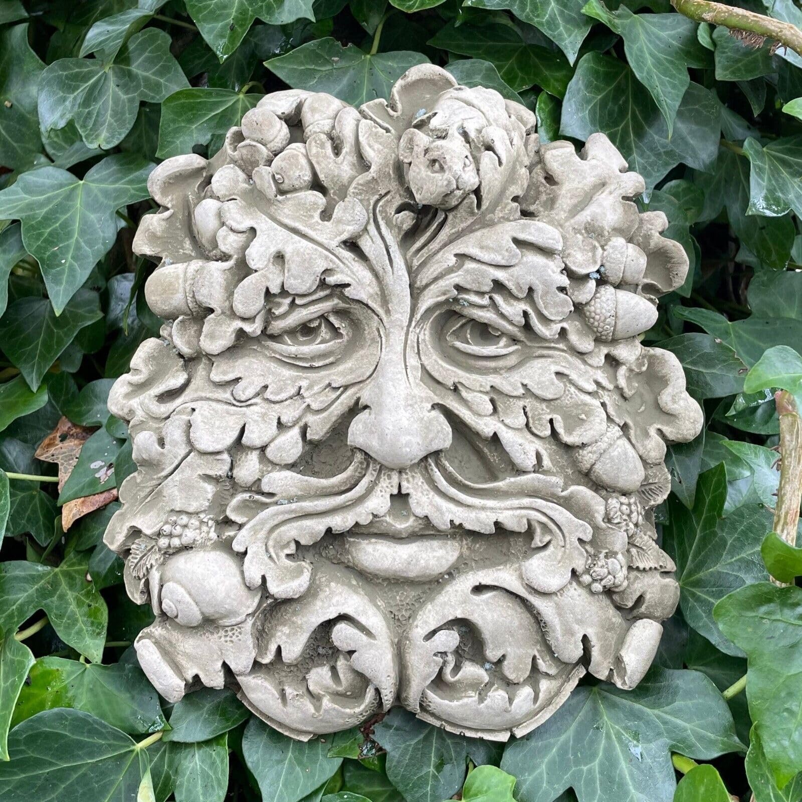 Autumn Green Man Stone Hanging Plaque | Four Seasons Ivy Outdoor Garden Ornament