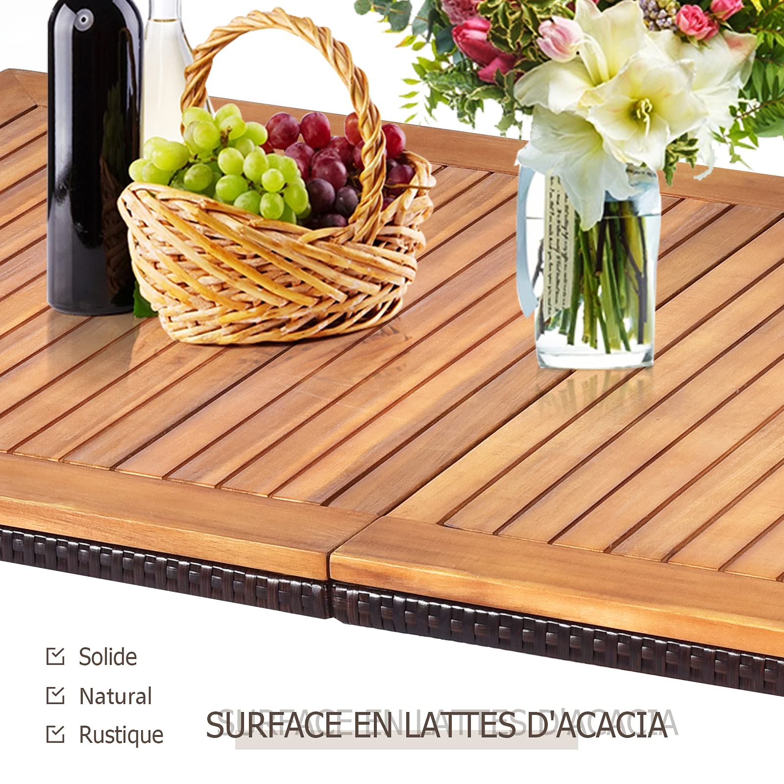 GOPLUS - Mesa de jardín al aire libre, mesa de comedor de madera con agujero de sombrilla, ideal para terraza, patio, piscina, 140 x 75 x 76 cm
