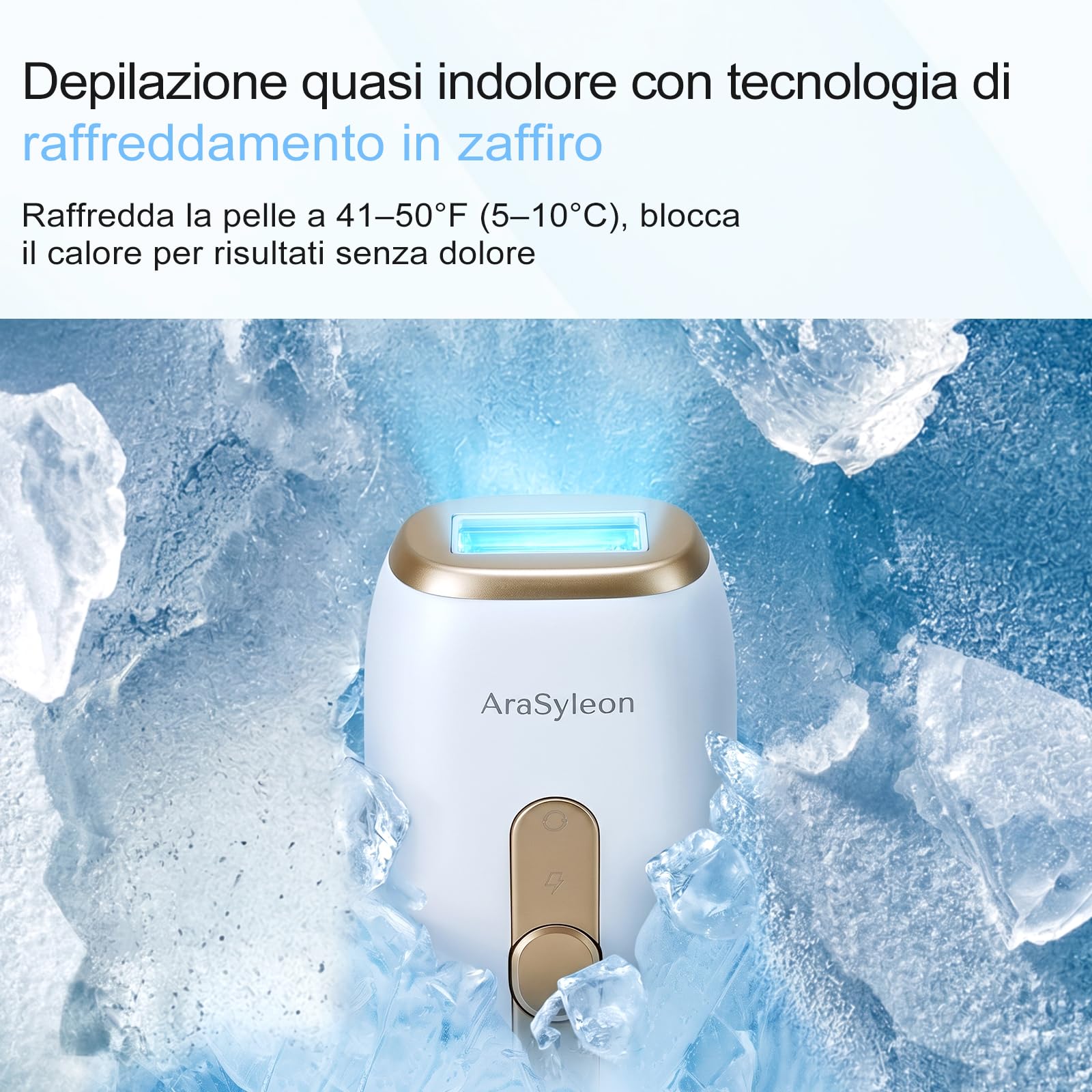 Epilatore IPL Con Raffreddamento Allo Zaffiro Per Uomo E Donna | Ampia Finestra Luminosa Da 4,5 cm², 5 Livelli Di Intensità, Inclusi Occhiali Protettivi, Rasoio E Borsa Portaoggetti