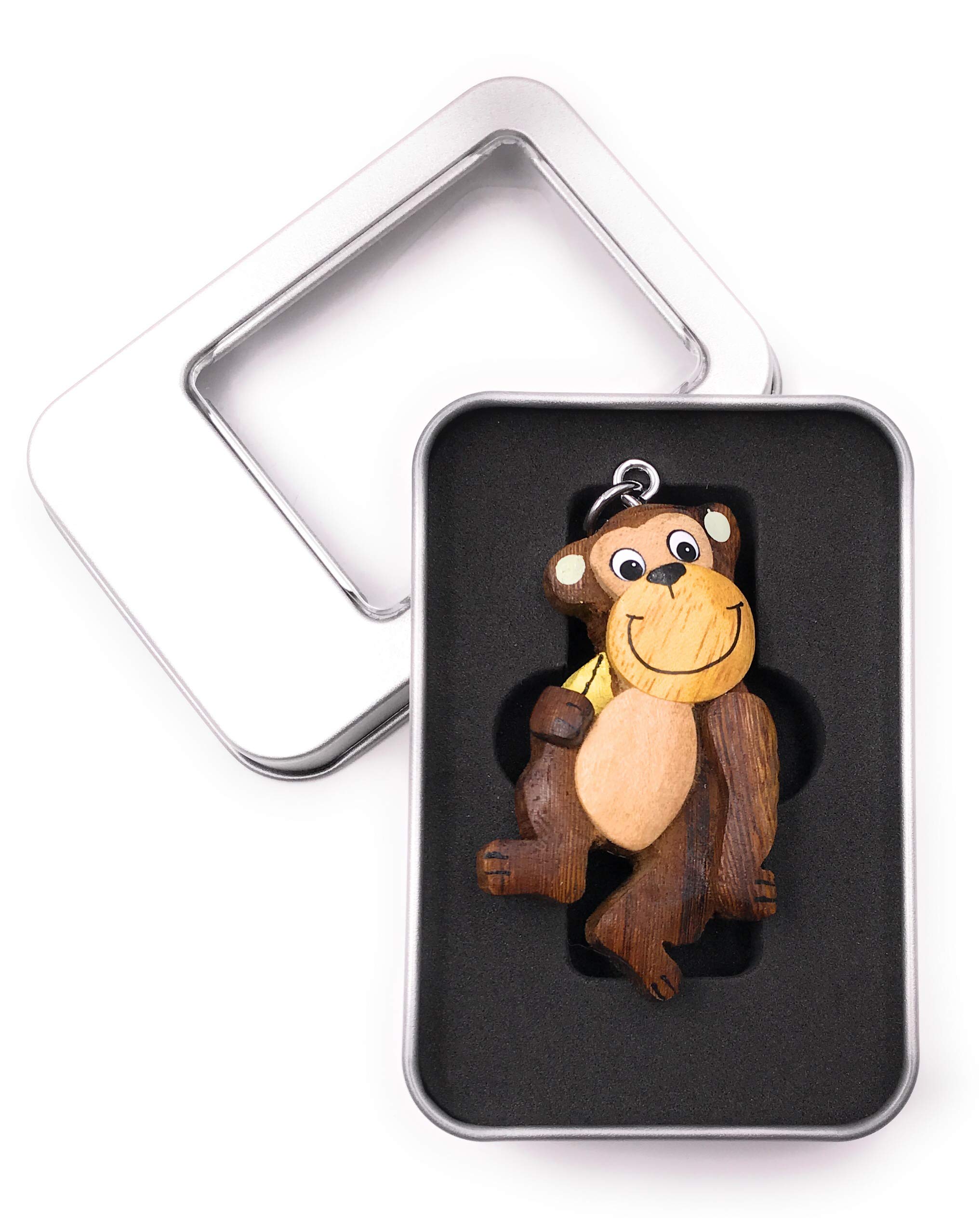 Onwomania Different Keychain Wooden Monkey With Banana Monkey Jungle Pendant In Present Box