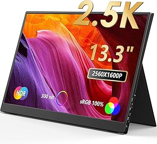 MNN 2.5K Portable Monitor 13.3" 2560x1600P UHD USB-C HDMI Laptop Monitor, 100% sRGB IPS Computer Gaming Display HDR Travel Monitor w/Speakers & Smart Cover for Laptop Xbox PS5 Switch PC Phone