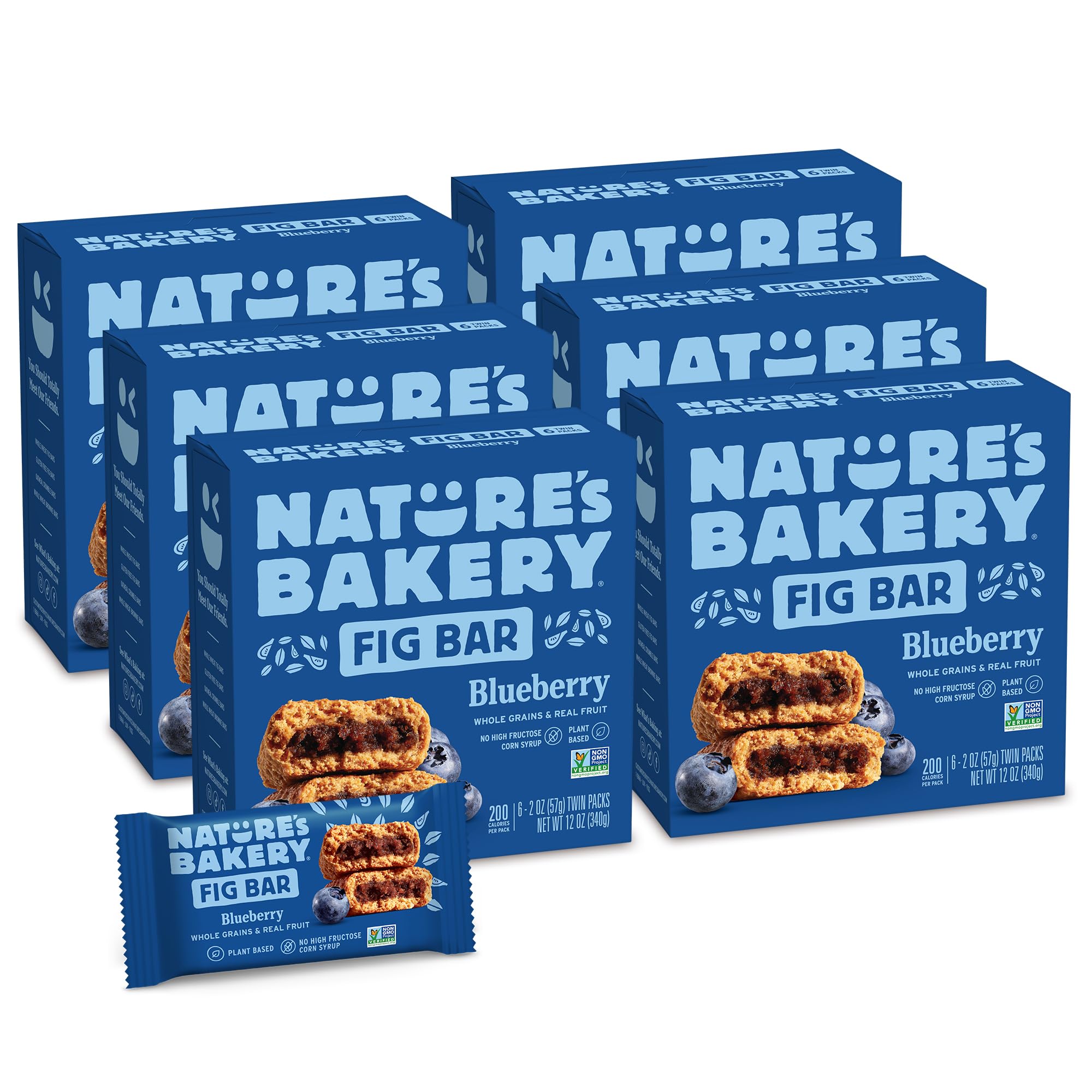 Nature’s Bakery Whole Wheat Fig Bars, Blueberry, Real Fruit, Vegan, Non-GMO, Snack bar, 6 Count (Pack of 6)