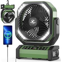 Camping Fan with Light 20000 mAh Table Fan 112 Hours Max Runtime 9 Speeds Timer Automatic Oscillation 270  Rotation & Hook for Camping Power Outage Hurricane