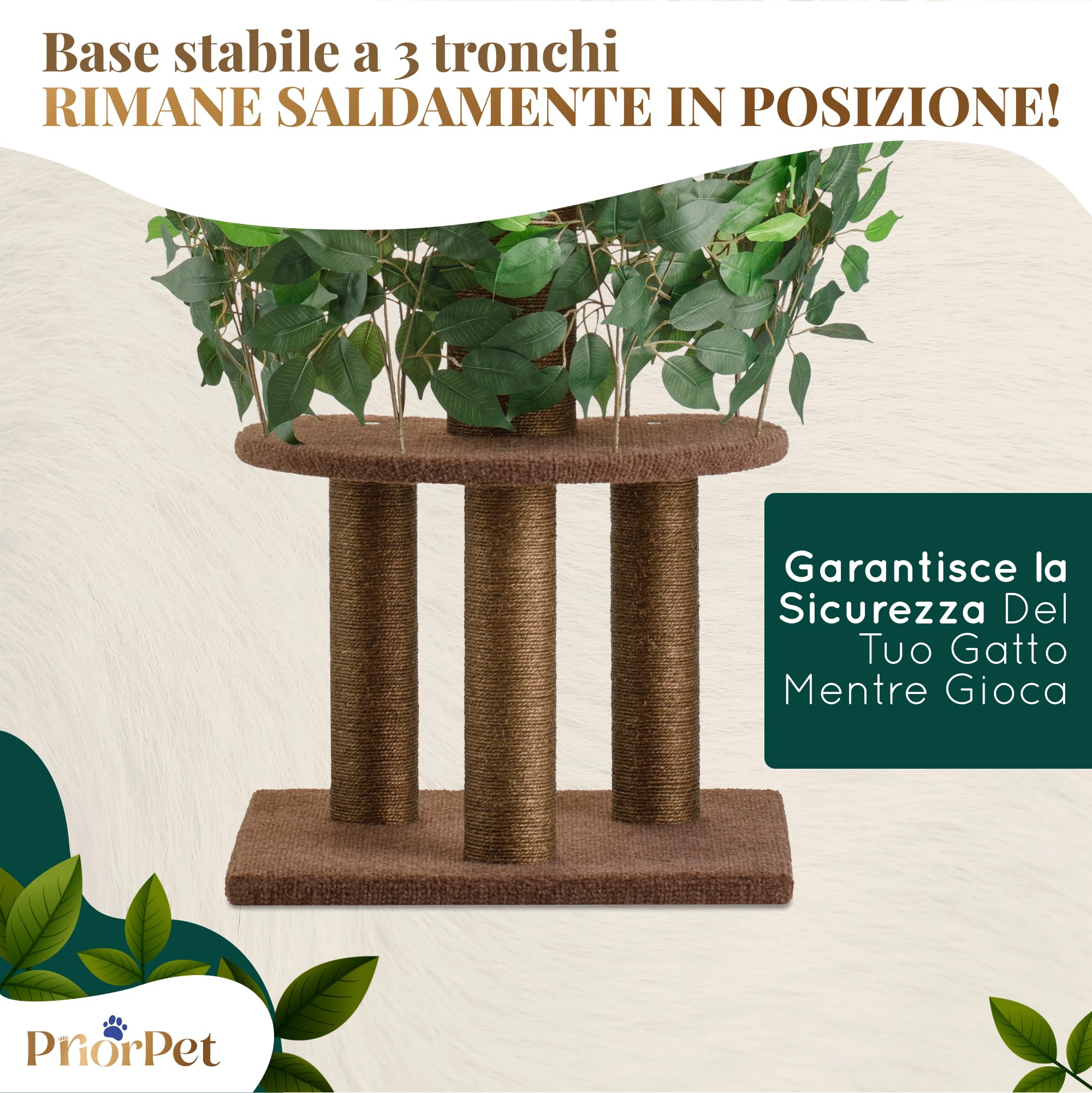 Albero per gatti con Foglie – Compatto e Robusto Tiragraffi per gatti adulti – Albero con 4 Livelli Graffiabili – Per Arrampicarsi Nascondersi e Dormire – Facile da Montare – Ideale per Spazi Ridotti
