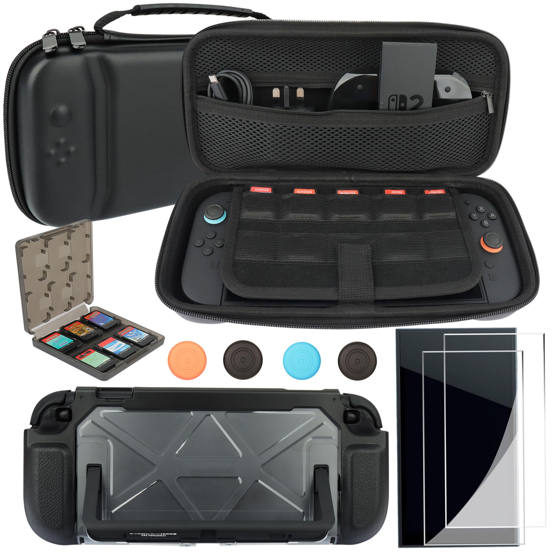 Case Accessories for Nintendo Switch 2,Charger-Friendly Carrying Case,Dockable Hybrid Material Case,Tempered Glass Screen Protectors,Game Card Case and More