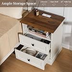 Night Stand Set 2 with Charging Station, Bedside Table with 2 Drawers Storage and Open Shelf, White Nightstand with Outlets, Wood Modern End Table for Bedroom Office