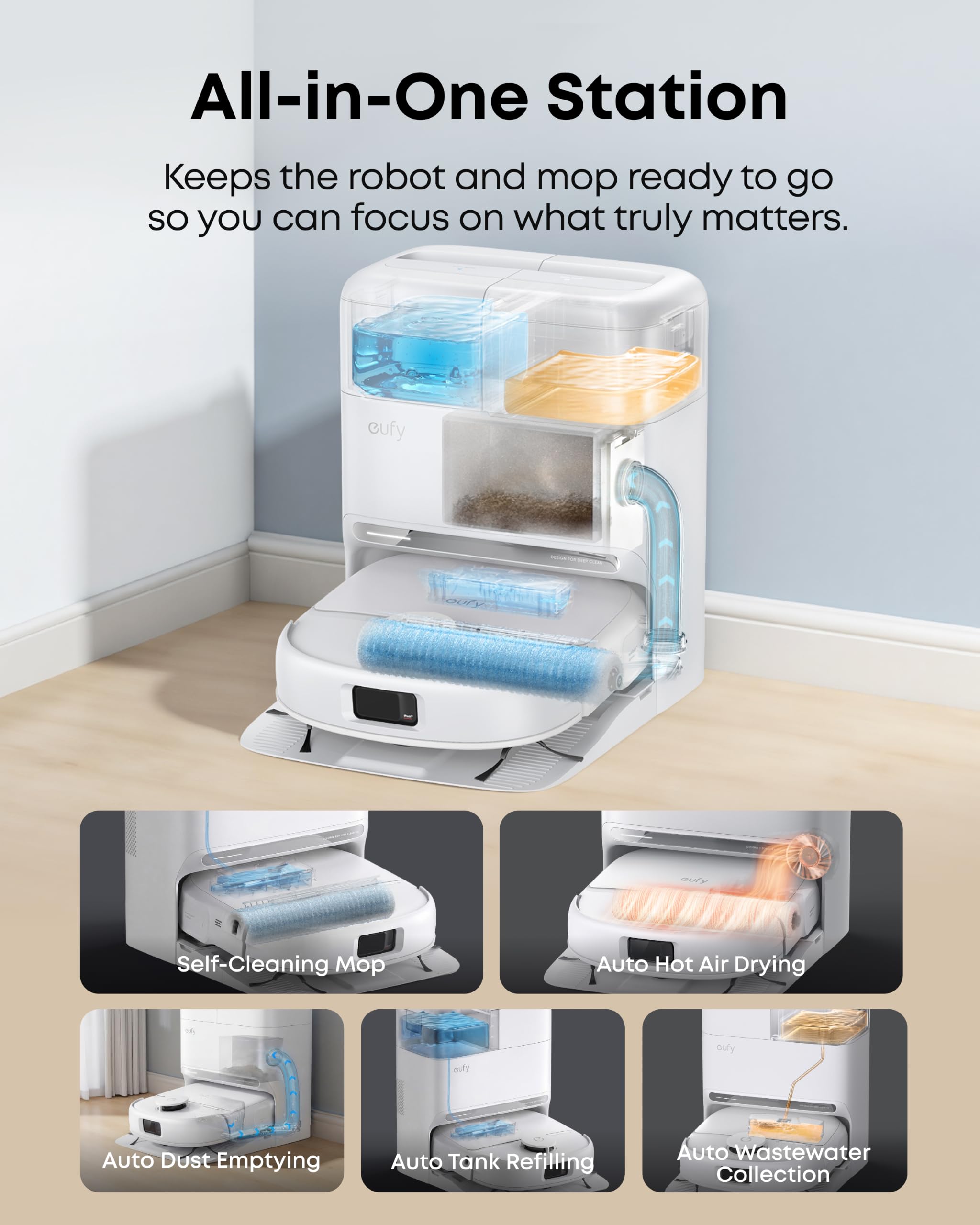 eufy C28 Robot Vacuum and Mop Combo, 15,000 Pa, HydroJet Roller Mop view 6