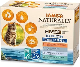 IAMS Naturally Katzenfutter Nass in Sauce - hochwertiges Nassfutter mit Fisch für erwachsene Katzen, Sea Collection, 12 x 85 g product image