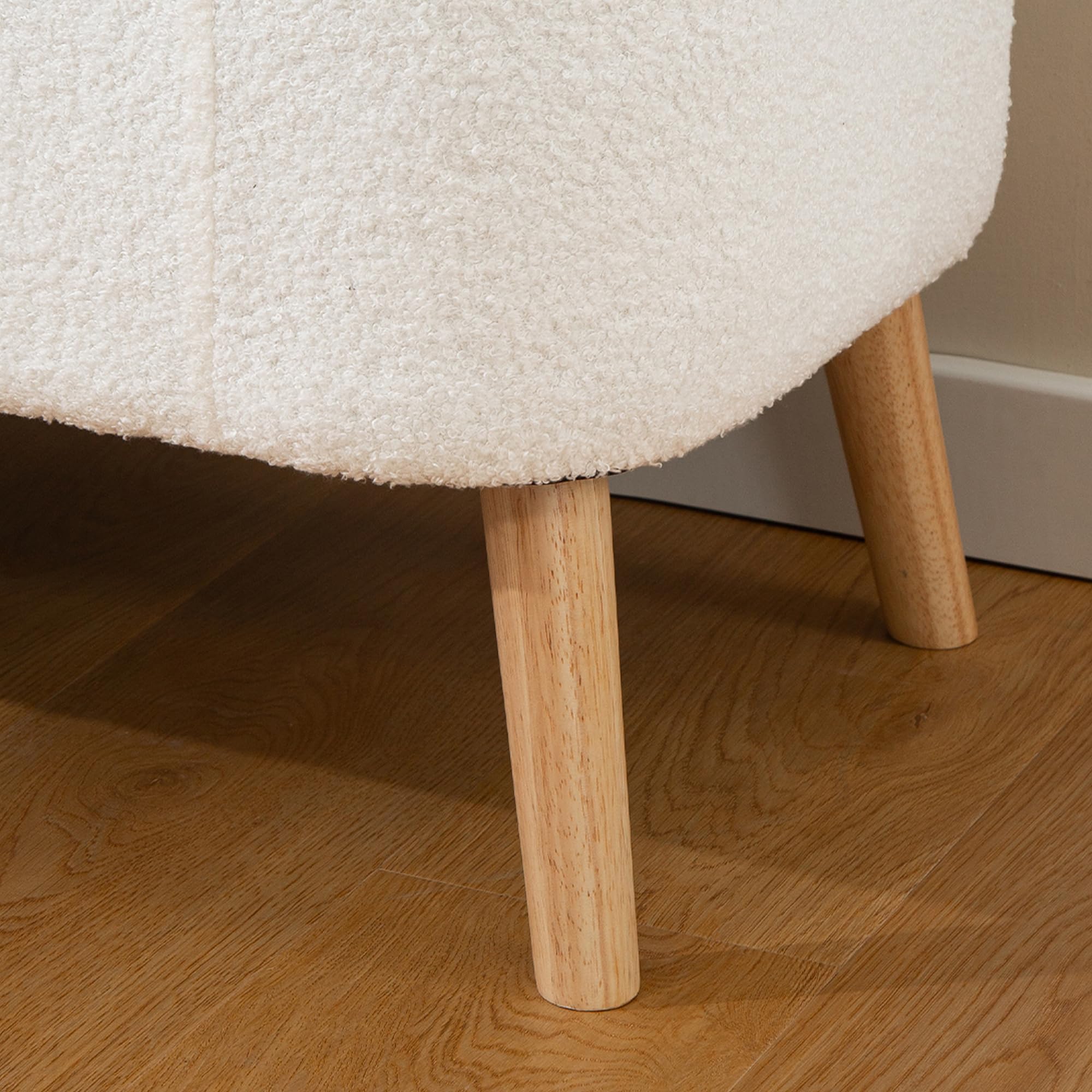 HOMCOM Banco con cojín almacén, Patas Madera, 120x42x45, Blanco Crema | Aspecto vellón teddy, banco con almacén, banco cama, para sala, dormitorio, pasillo.