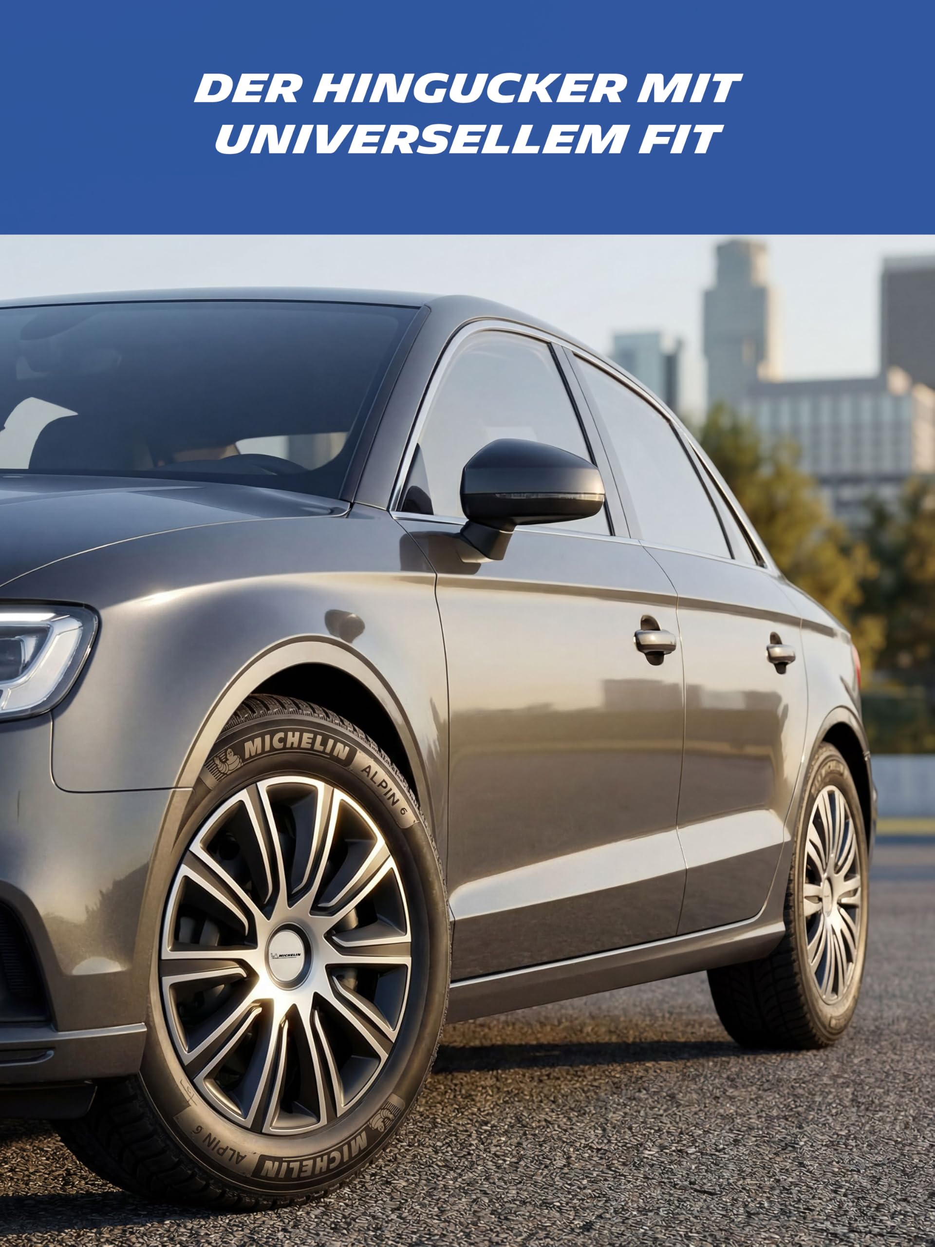 MICHELIN MX-LBS uniwersalne kołpaki ozdobne, 4 sztuki, do samochodu, tworzywo sztuczne ABS, kolor czarny/srebrny