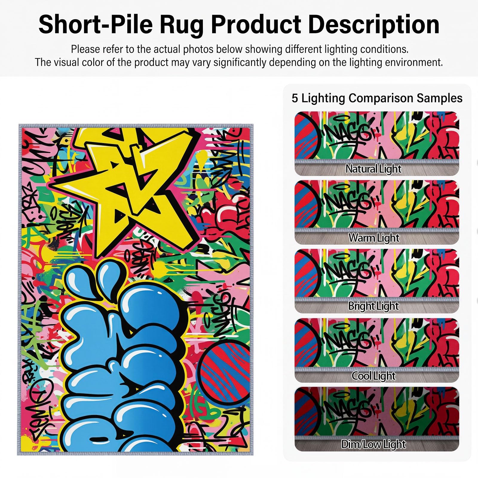 Générique Tapis Lavable Graffiti Lettre 120x170 cm, pour Salon Chambre Cuisine Salle à Manger Bureau Salle de Bain, Pop Art Funky Tapis Poils Courts, Antidérapant