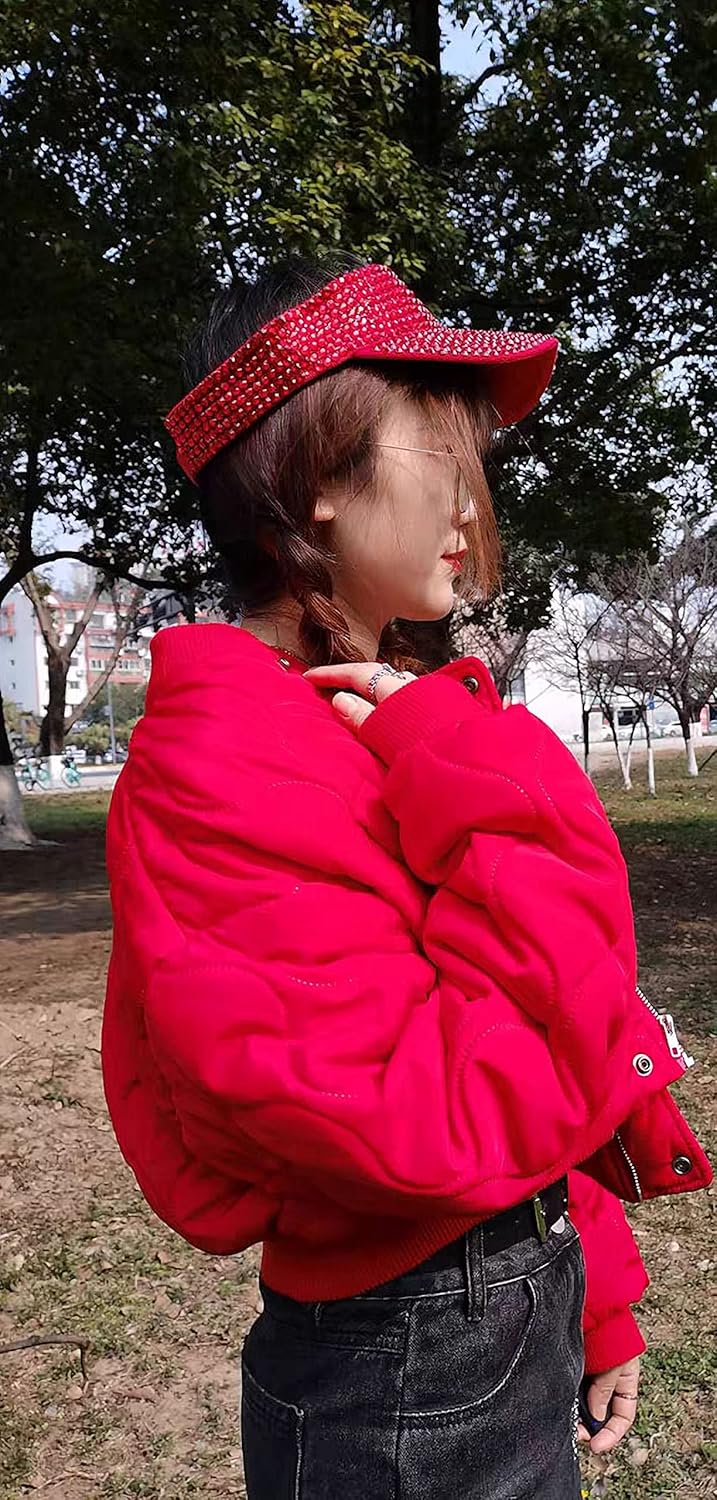 Women Bling Shiny Rhinestones Sun Visor hat mesh Breathable Cap Sparkle Bling Flag Cap Adjustable Baseball Cap - Image 6