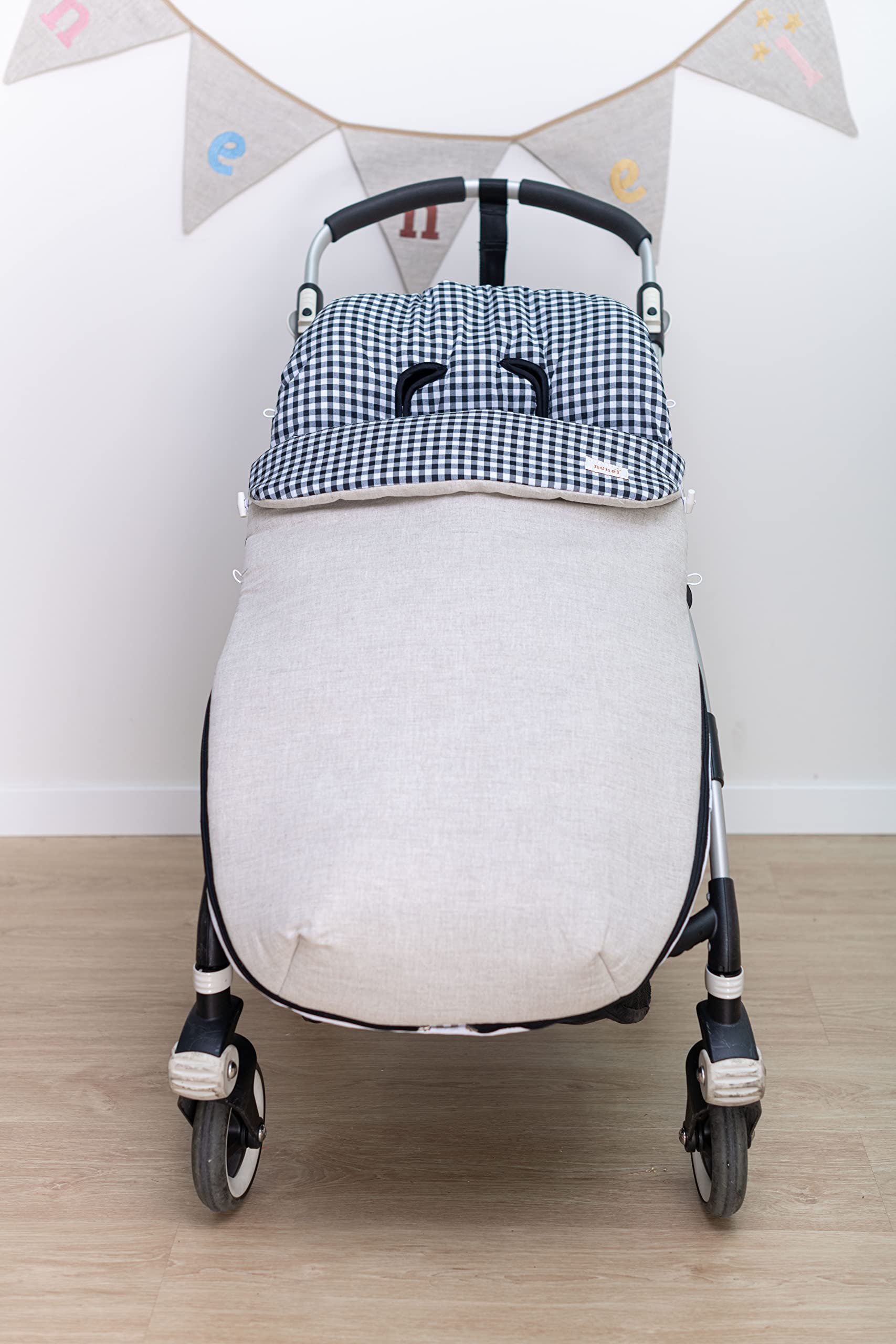 Saco silla paseo universal sacos carrito (Lino&Vichy negro)