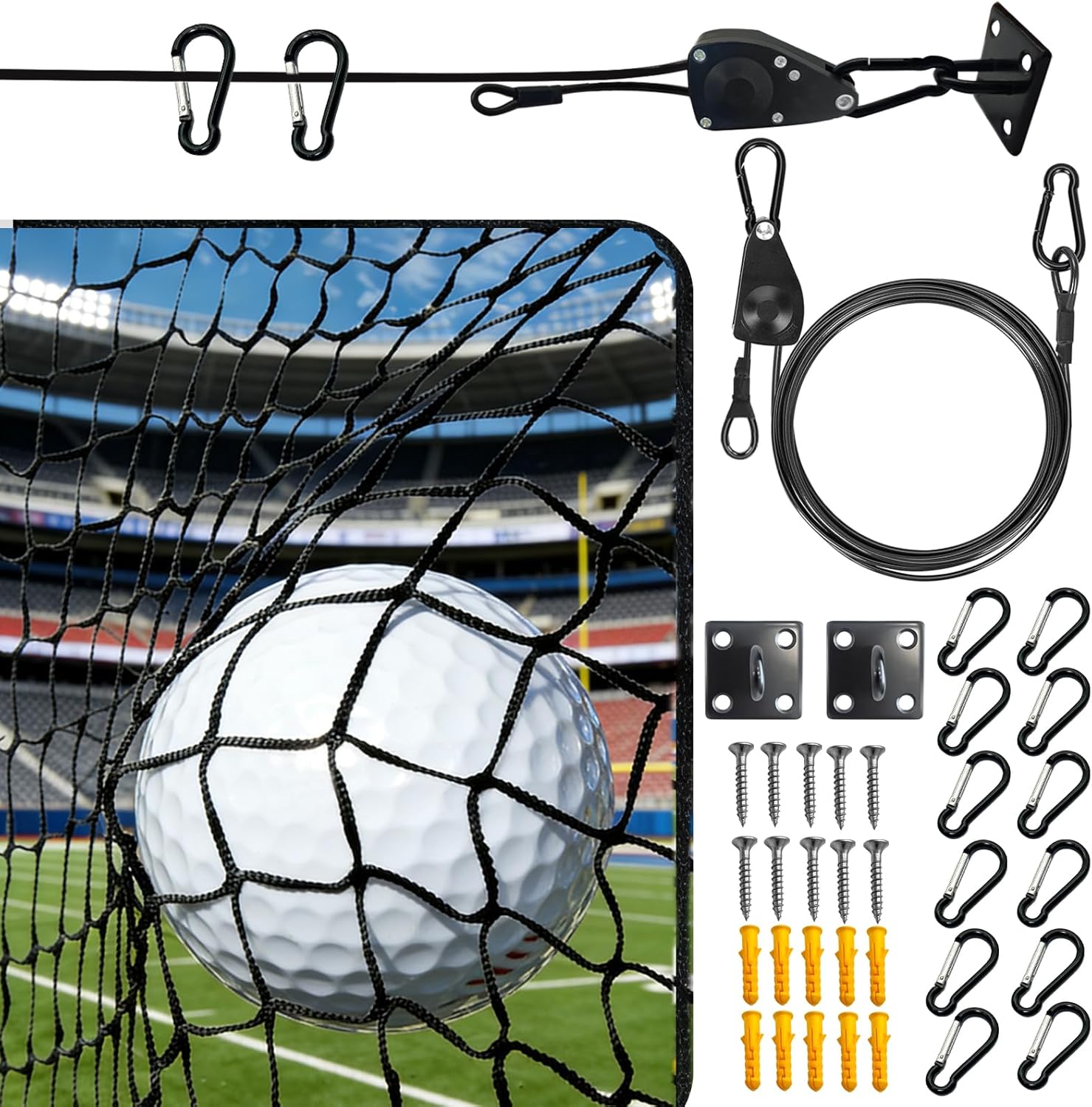 Golf Practice Net, 10x10ft/10x15ft/10x20ft Golf Hitting Net with Pre-Installed Hanging System, 3/16" PVC Coated Steel Sable & Self-Locking Pulley for Backyard Garage, DIY Sports Netting