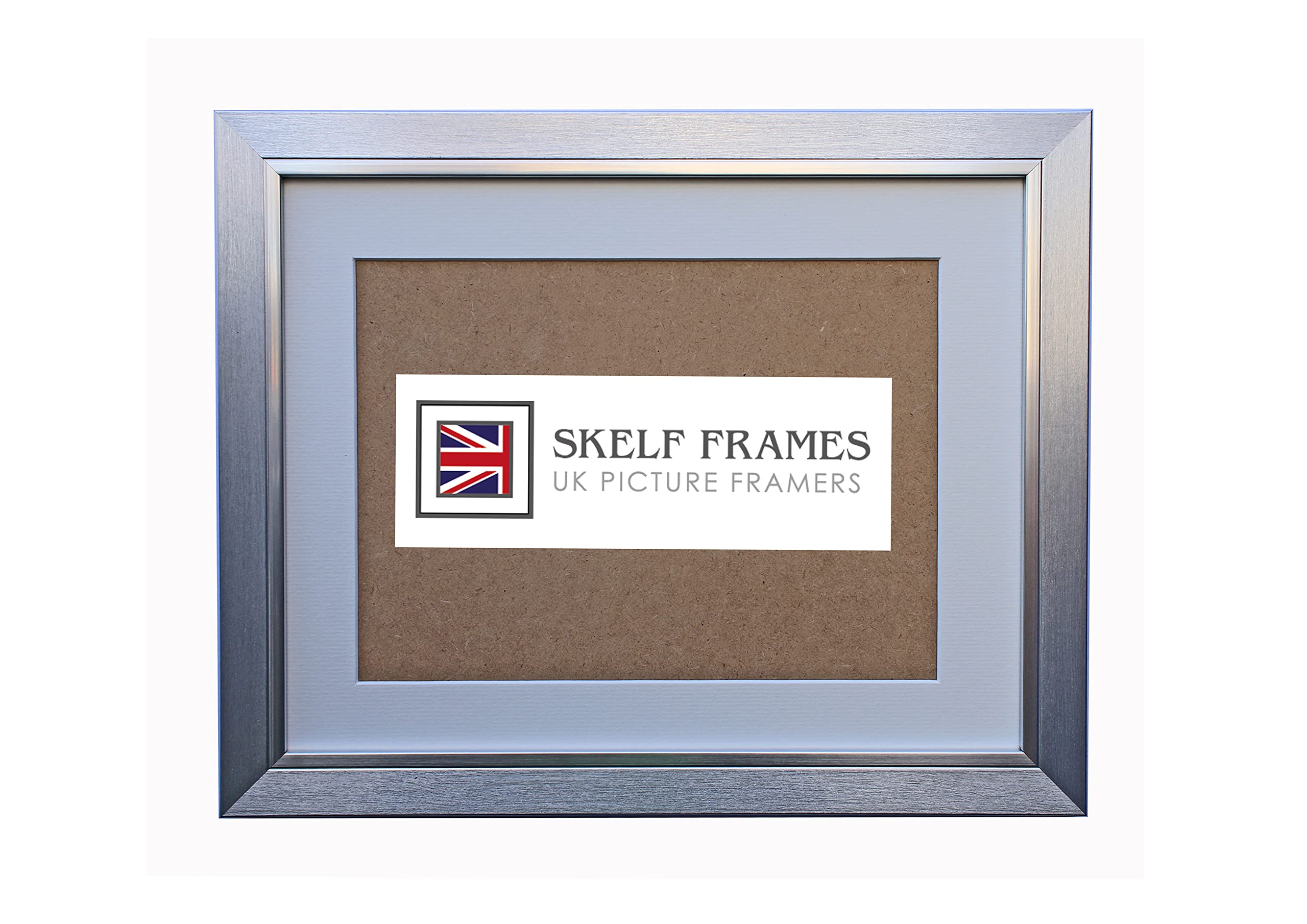 Skelf Frames Brushed Silver with Silver Inlay Frame with Mount and Glass (20" x 16" to fit 16" x 12" Picture)