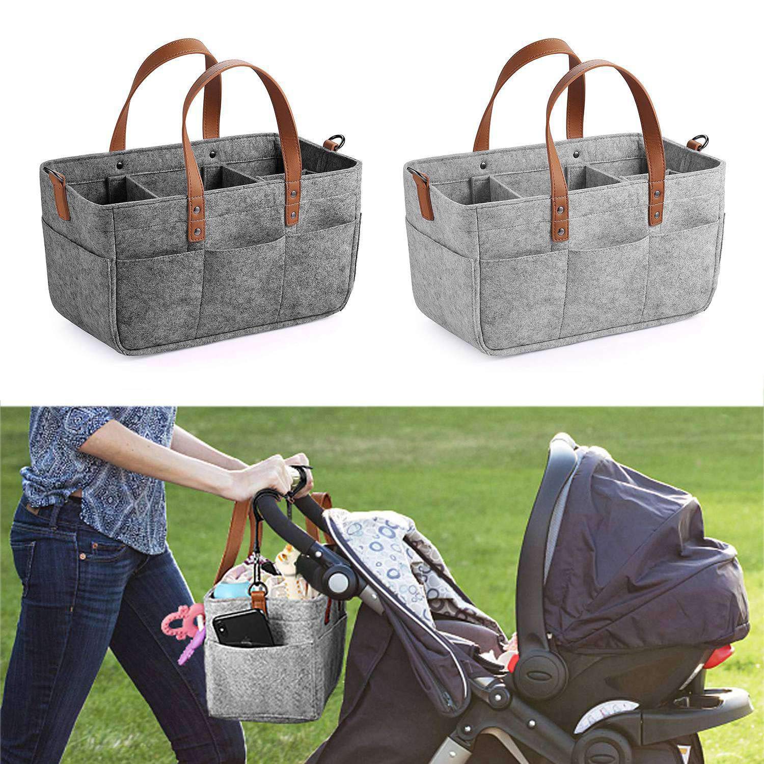 Organisateur De Couches Pour Bébé Support Portable Bac De Rangement Gris Foncé