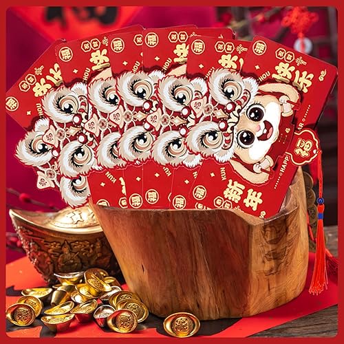 Miniatura 3 de 6 sobres rojos chinos con 6 ranuras para tarjetas plegables de Hong Bao Rabbit Year Lucky Money Packets sobre para primavera festivales bodas Año