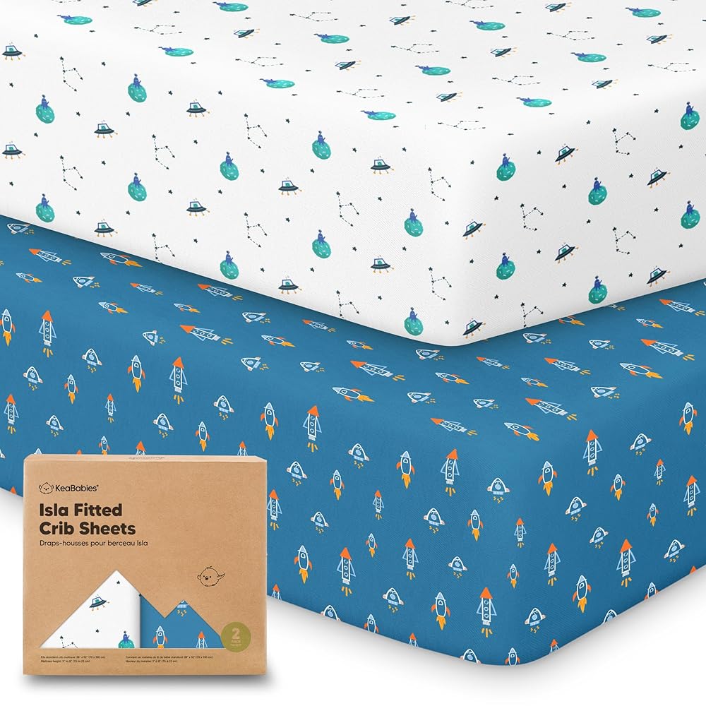 KeaBabies 2-Pack Baby Crib Sheets for Boys, Girls - 52x28 Viscose Derived from Bamboo Toddler Bed Sheets Neutral, Fitted Crib Mattress Cover for Standard Baby Bedding, Soft & Cozy (Space Quest)