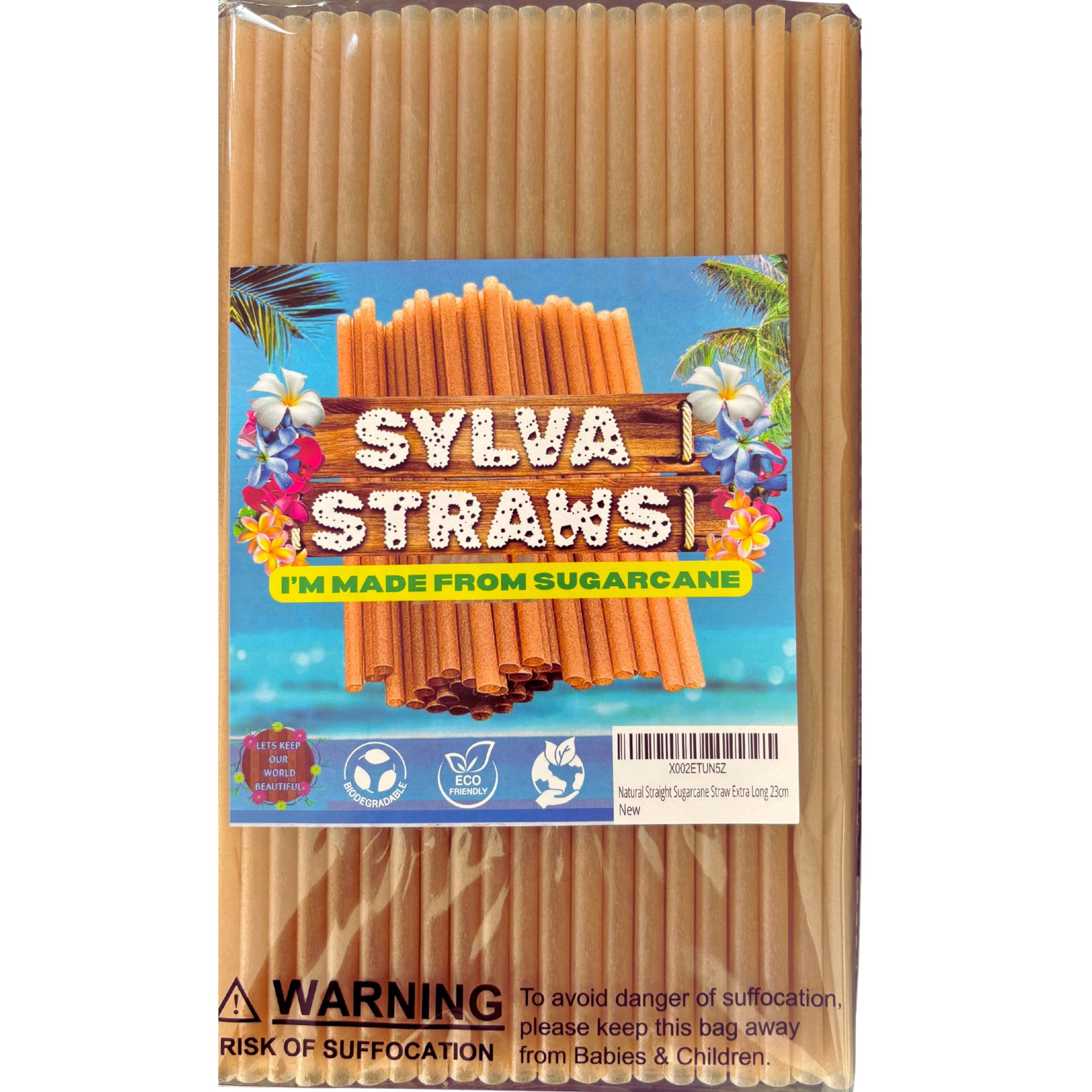 Natural Straight Sugarcane Straw Extra Long (23cm) 100-Pack