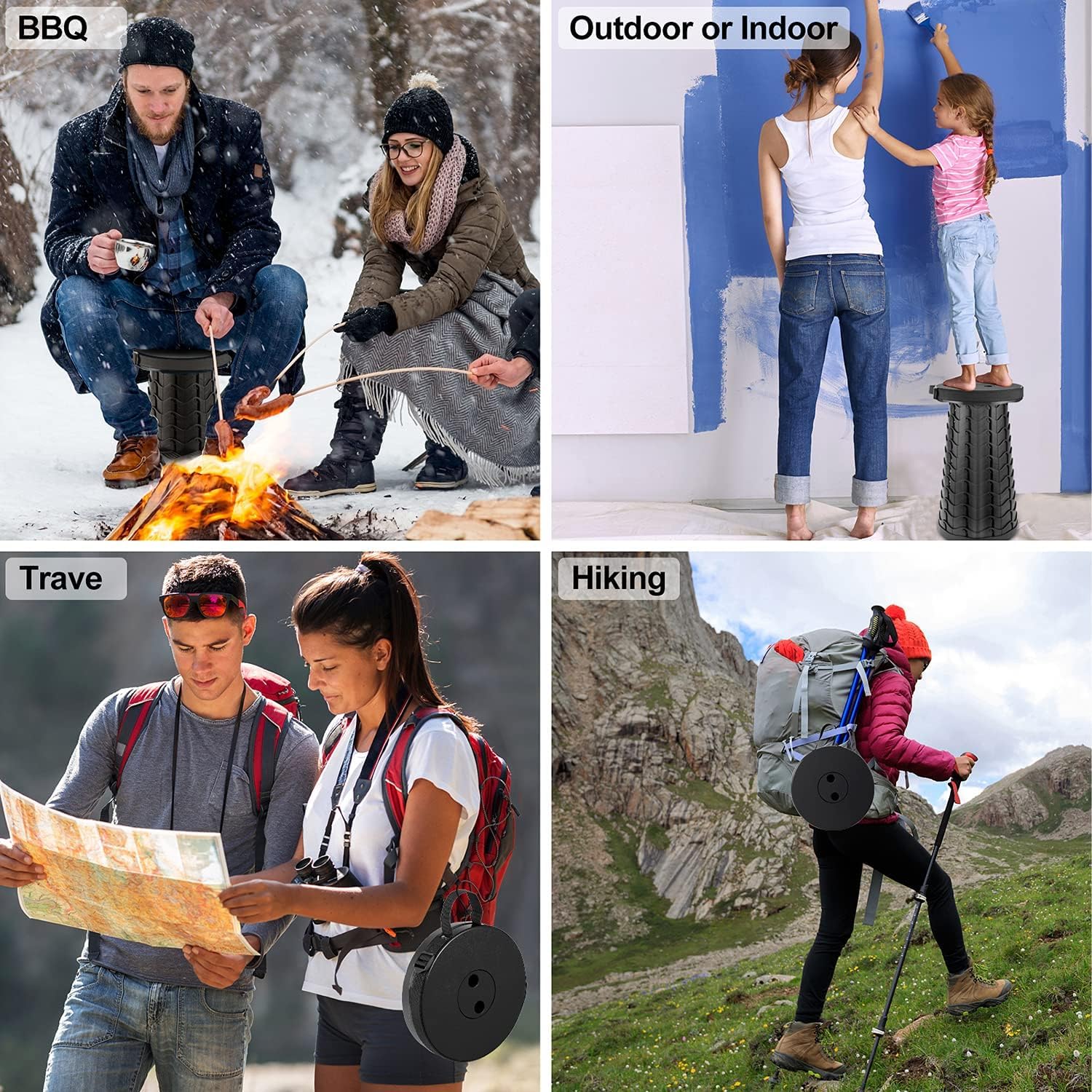 Sedia pieghevole retrattile, sgabello telescopico portatile, leggero sgabello da campeggio pieghevole con capacità di carico 181,4 kg, sgabello retrattile per adulti, per campeggio, pesca,
