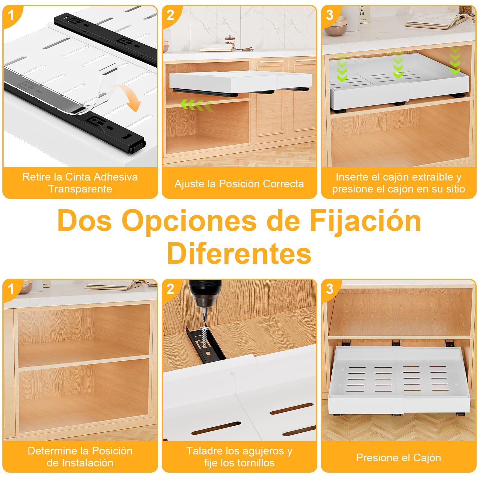 Cajón Telescópico 2 piezas Cajones Extraibles Para Cocina Bandeja Armario Cocina Cajón Deslizante Para Alacena Cajón de Cocina Extensible Desplegable Organizador de Cajones(52-32 x 42 x 7cm) (Weiß)