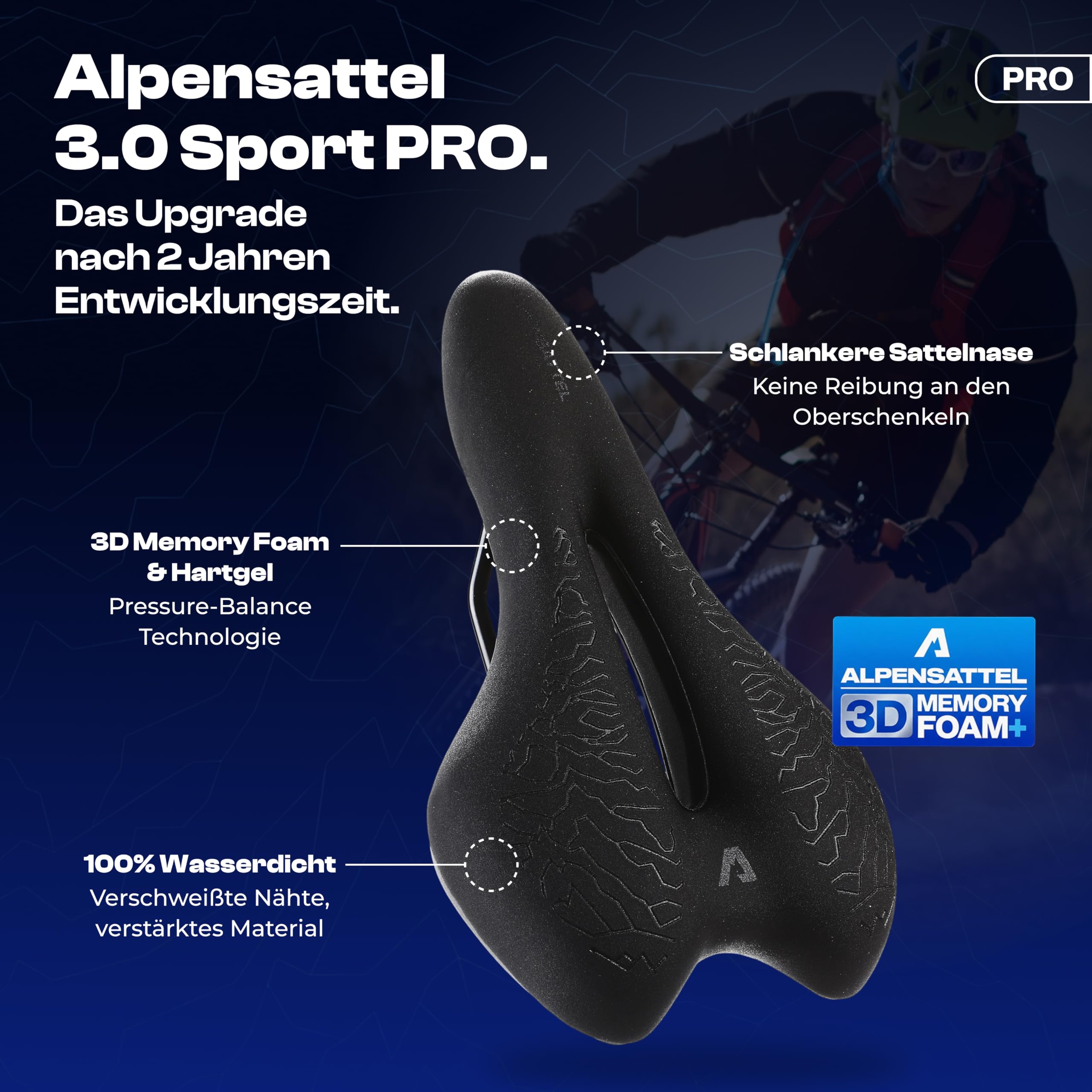 ALPENSATTEL® Ergonomischer Fahrradsattel [3D Memory Foam] - Fahrrad Sattel für Damen & Herren - Atmungsaktives Material für ideale Druckverteilung - Universelle Sattelhaltung für jedes Rad