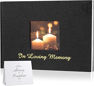 Utron Funeral Guest Book for Memorial Service, Hardcover Black Memory Book for Funeral with Table Sign, 80 Lined Pages Thick Paper Guest Book for Memorial Service